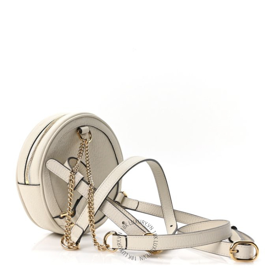 Túi Gucci Textured Calfskin Web Mini Ophidia Round Backpack Mystic White GDCB438
