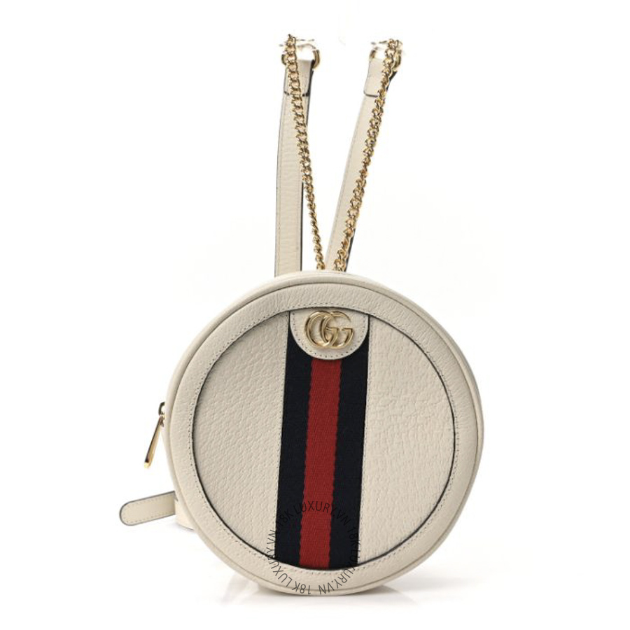 Túi Gucci Textured Calfskin Web Mini Ophidia Round Backpack Mystic White GDCB438
