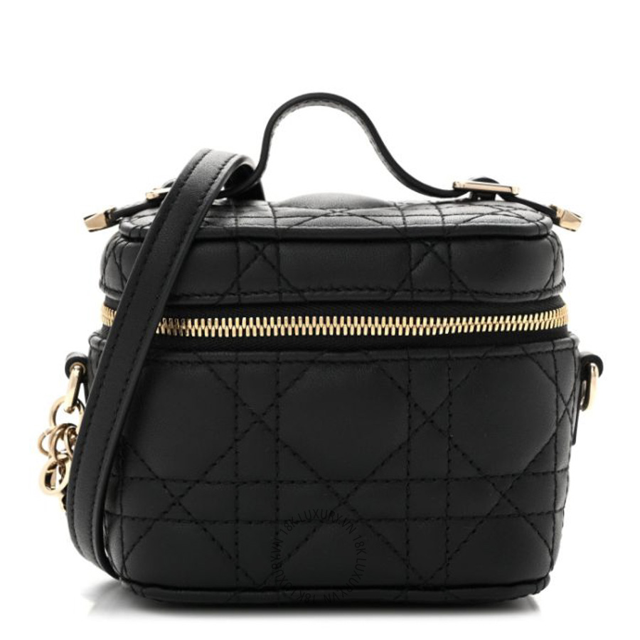 Túi Hộp Đeo Chéo Christian Dior Lambskin Cannage Micro Lady Dior Vanity Case Black SPSS231