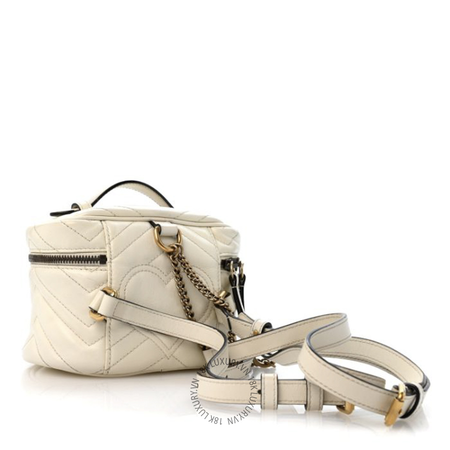 Túi Hộp Gucci Calfskin Matelasse Mini GG Marmont Round Backpack White GDCB152