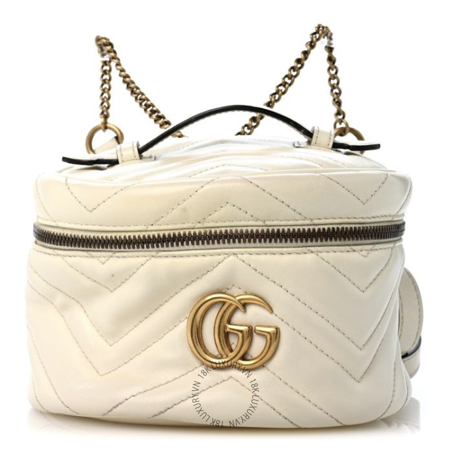 Túi Hộp Gucci Calfskin Matelasse Mini GG Marmont Round Backpack White GDCB152