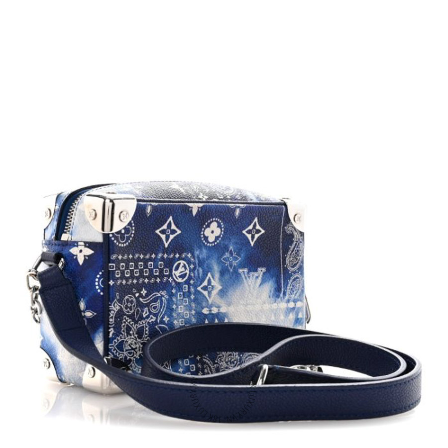 Túi Hộp Louis Vuitton Cowhide Monogram Bandana Mini Soft Trunk Blue QWE1416