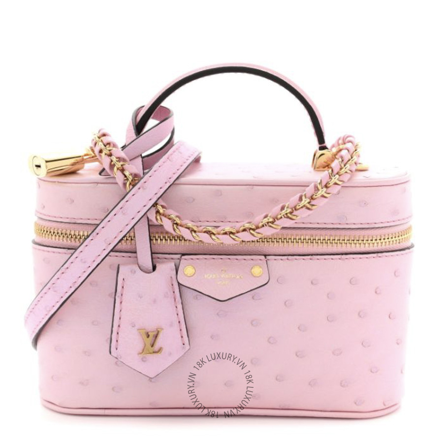 Túi Hộp Louis Vuitton Ostrich Vanity Chain Pouch Pink NSBD686