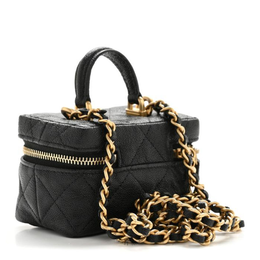 Túi Hộp Xách Đeo Chéo Mini Chanel Caviar Quilted Mini Top Handle Vanity With Chain Black CVB564