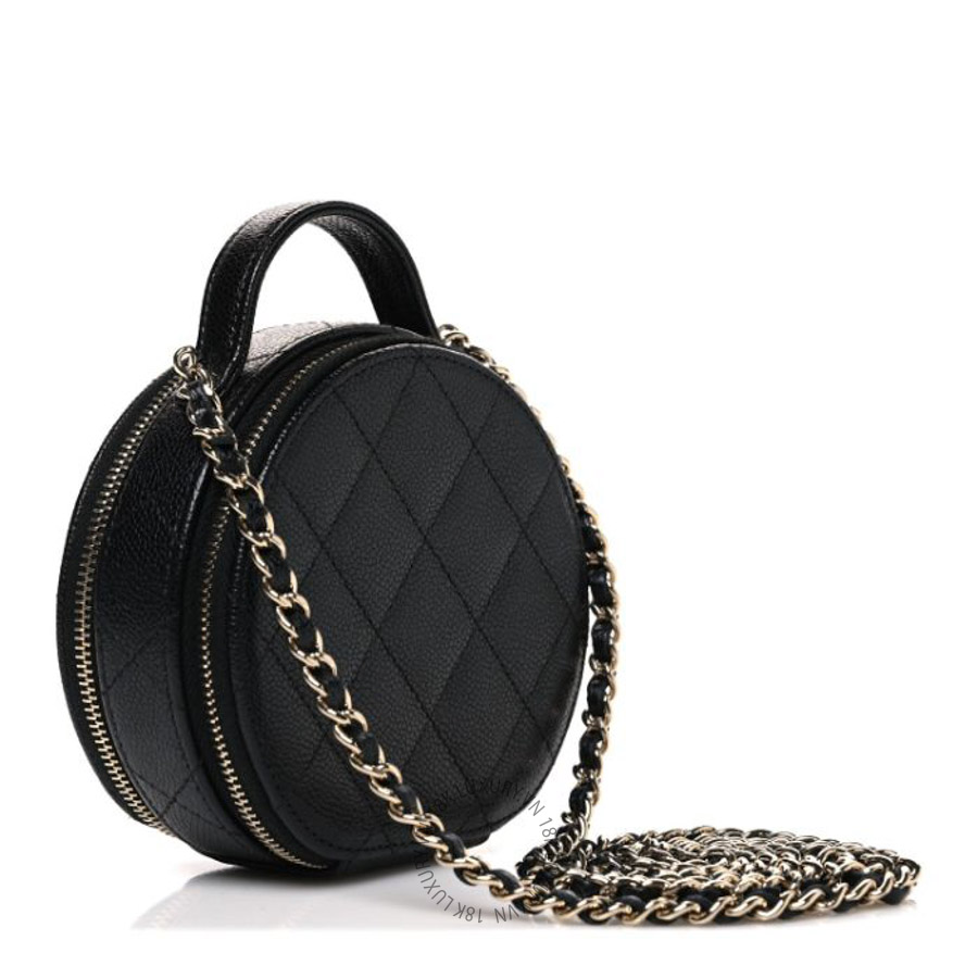 Túi Hộp Xách Đeo Chéo Mini Chanel Caviar Quilted Round Handle With Care Vanity With Chain Black CVB579