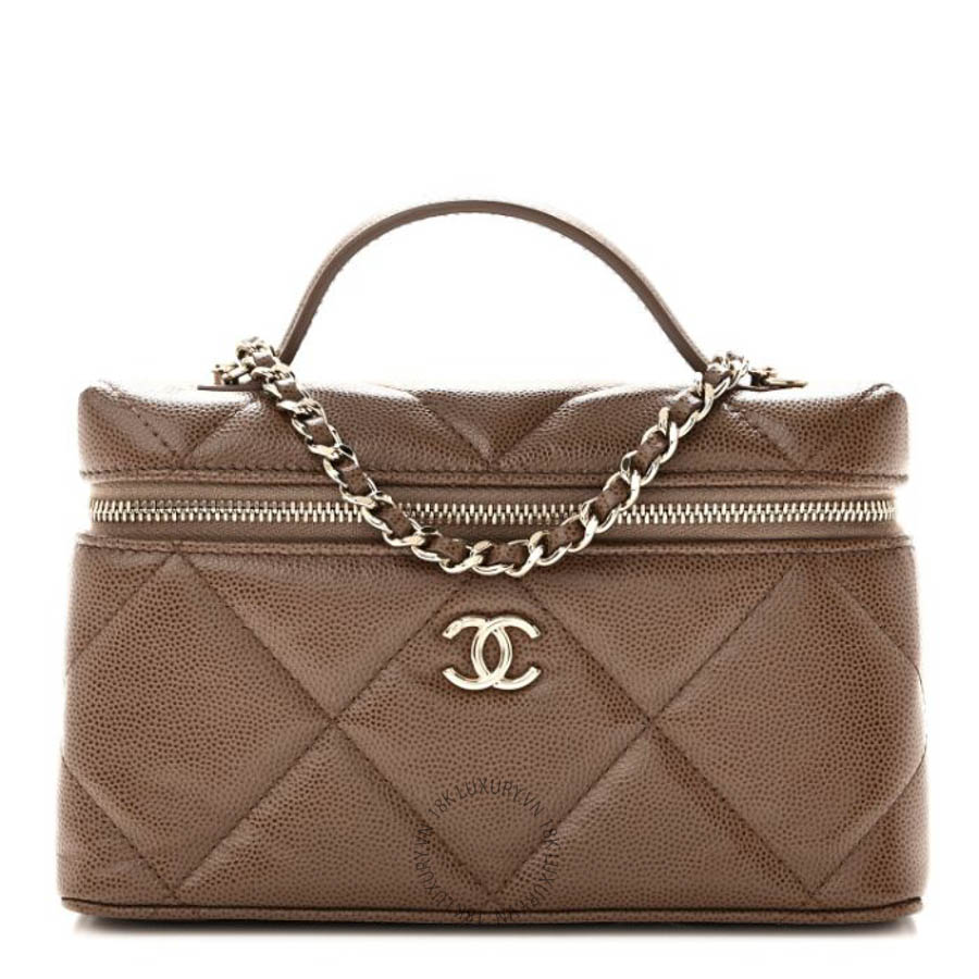 Túi Hộp Xách Đeo Chéo Mini Chanel Caviar Quilted Top Handle Slim Vanity With Chain Light Brown CVB1094