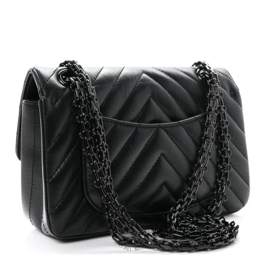 Túi mini Chanel Aged Calfskin Chevron Quilted 2.55 Reissue Mini Flap So Black FPTC162