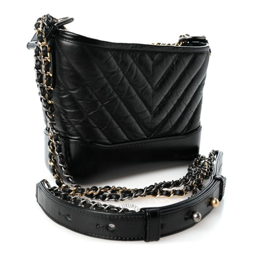 Túi mini Chanel Aged Calfskin Chevron Quilted Small Gabrielle Hobo Black FPTC154
