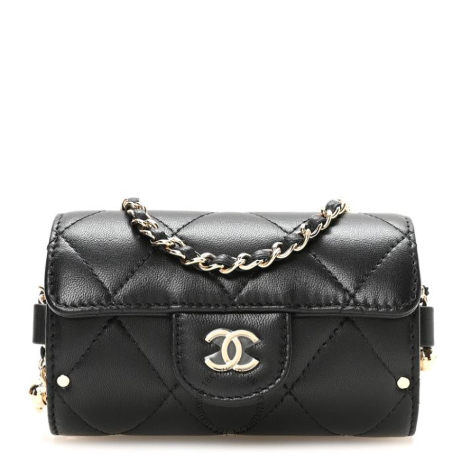 Túi mini Chanel Lambskin Quilted Box Of Secrets Card Holder With Chain Black FPTC1091