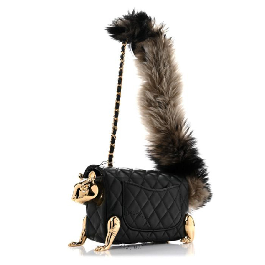 Túi mini Chanel Lambskin Shearling Quilted Mini Squirrel Flap Black FPTC306