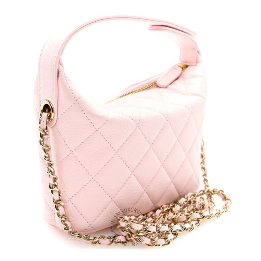 Túi mini Chanel Shiny Caviar Hobo Clutch With Chain Light Pink FPTC165