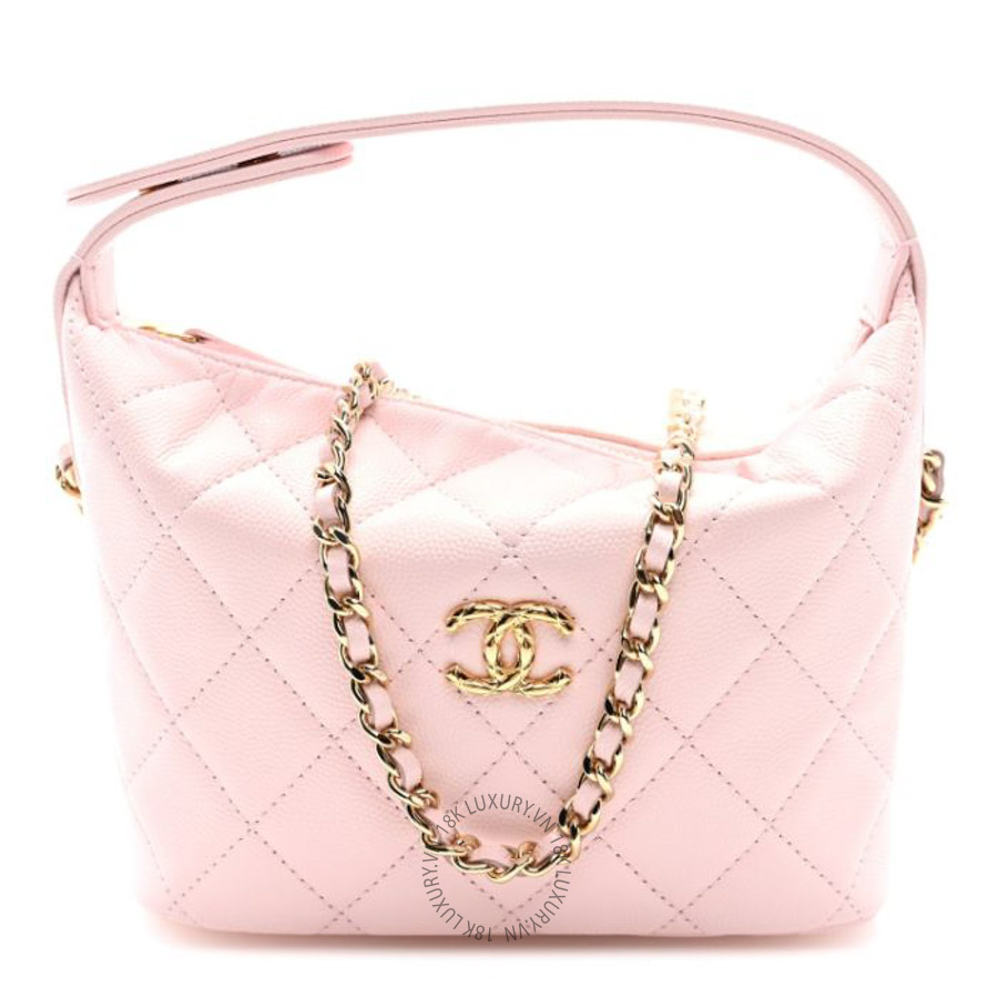 Túi mini Chanel Shiny Caviar Hobo Clutch With Chain Light Pink FPTC165
