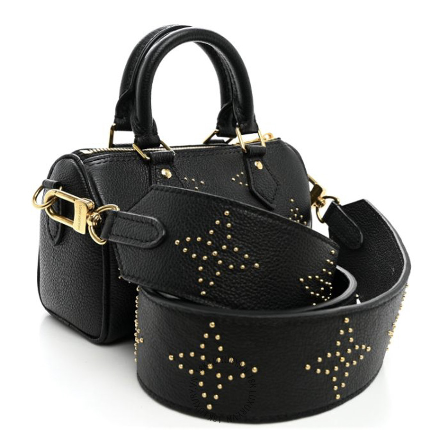 Túi Trống Đeo Chéo Louis Vuitton Grained Calfskin Studded Monogram Giant Nano Speedy Black MNGR426