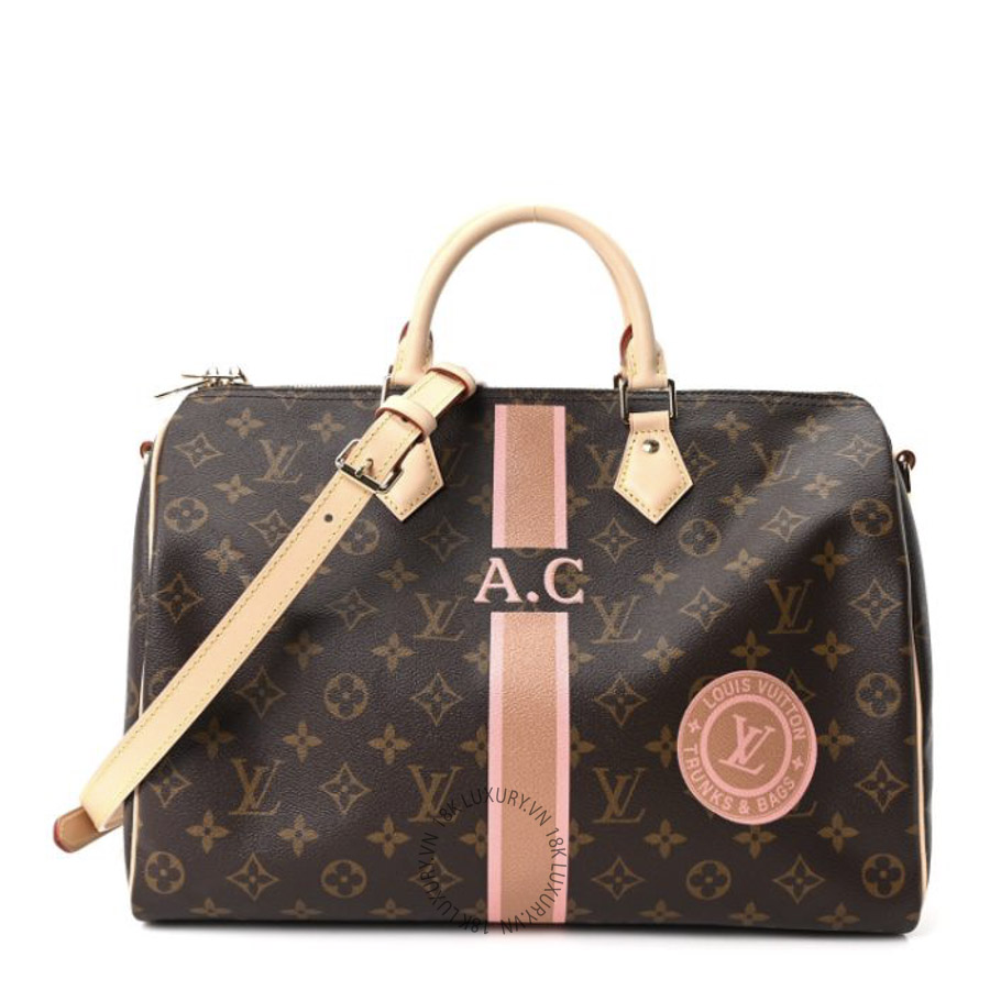 Túi Trống Đeo Chéo Louis Vuitton Mon Monogram Speedy Bandouliere 35 Light Pink Camel MNGR049
