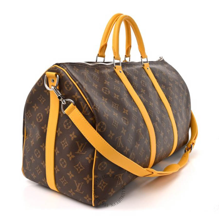 Túi Trống Du Lịch Louis Vuitton Monogram Macassar Keepall Bandouliere 50 Safran Yellow QWE1286