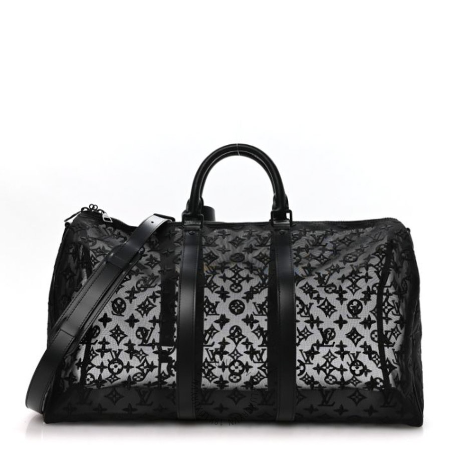 Túi trống du lịch Louis Vuitton Monogram See Through Keepall Bandouliere 50 Black QWE808