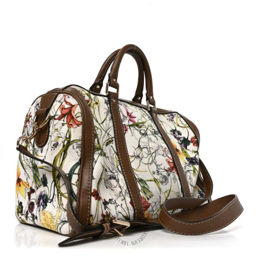 Túi trống Gucci Canvas Flora Infinity Medium Joy Boston White Multicolor Acero GGC290