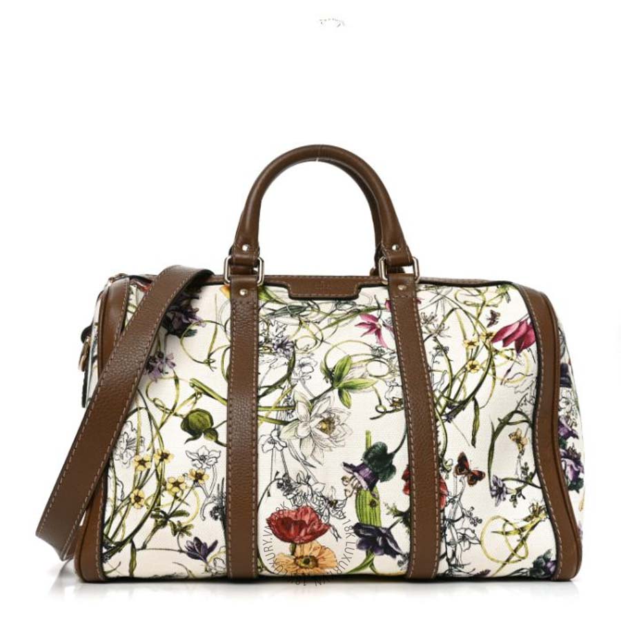 Túi trống Gucci Canvas Flora Infinity Medium Joy Boston White Multicolor Acero GGC290
