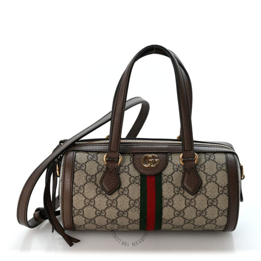 Túi trống Gucci GG Supreme Monogram Web Small Ophidia Boston Bag Beige New Acero GGC373