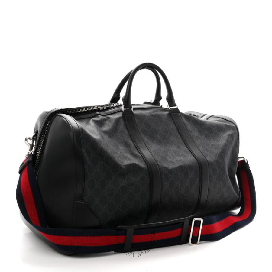 Túi trống Gucci Soft GG Supreme Monogram Appia Calfskin Web Large Carry On Duffle Bag Black Grey GGC279