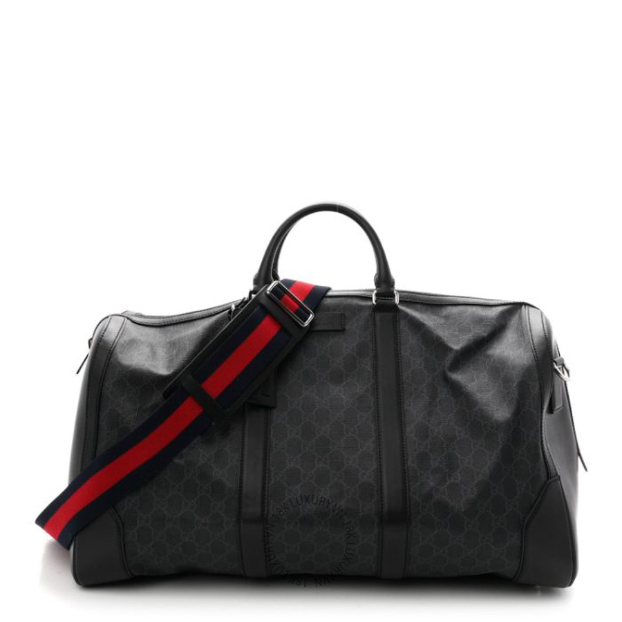 Túi trống Gucci Soft GG Supreme Monogram Appia Calfskin Web Large Carry On Duffle Bag Black Grey GGC279