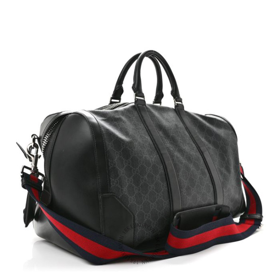 Túi trống Gucci Soft GG Supreme Monogram Appia Calfskin Web Medium Carry On Duffle Bag Black Grey GGC698