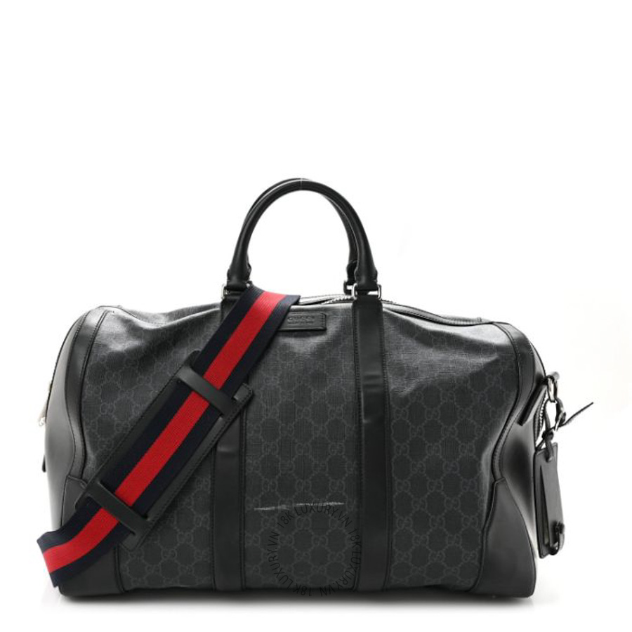 Túi trống Gucci Soft GG Supreme Monogram Appia Calfskin Web Medium Carry On Duffle Bag Black Grey GGC698