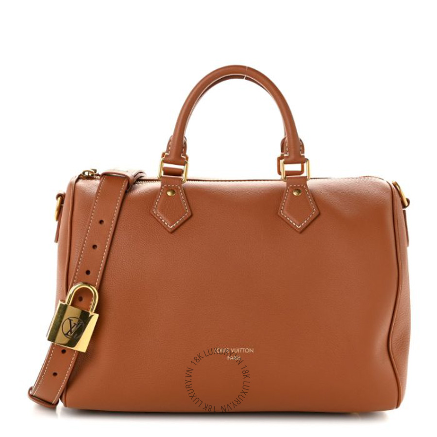 Túi trống xách đeo chéo Louis Vuitton Grained Calfskin Low Key Speedy 30 Cognac QWE1204