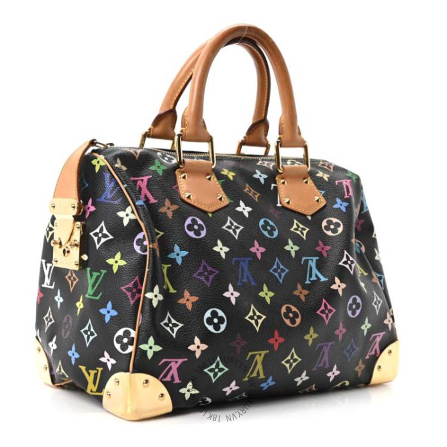 Túi trống xách đeo chéo Louis Vuitton Monogram Multicolor Speedy 30 Black QWE806