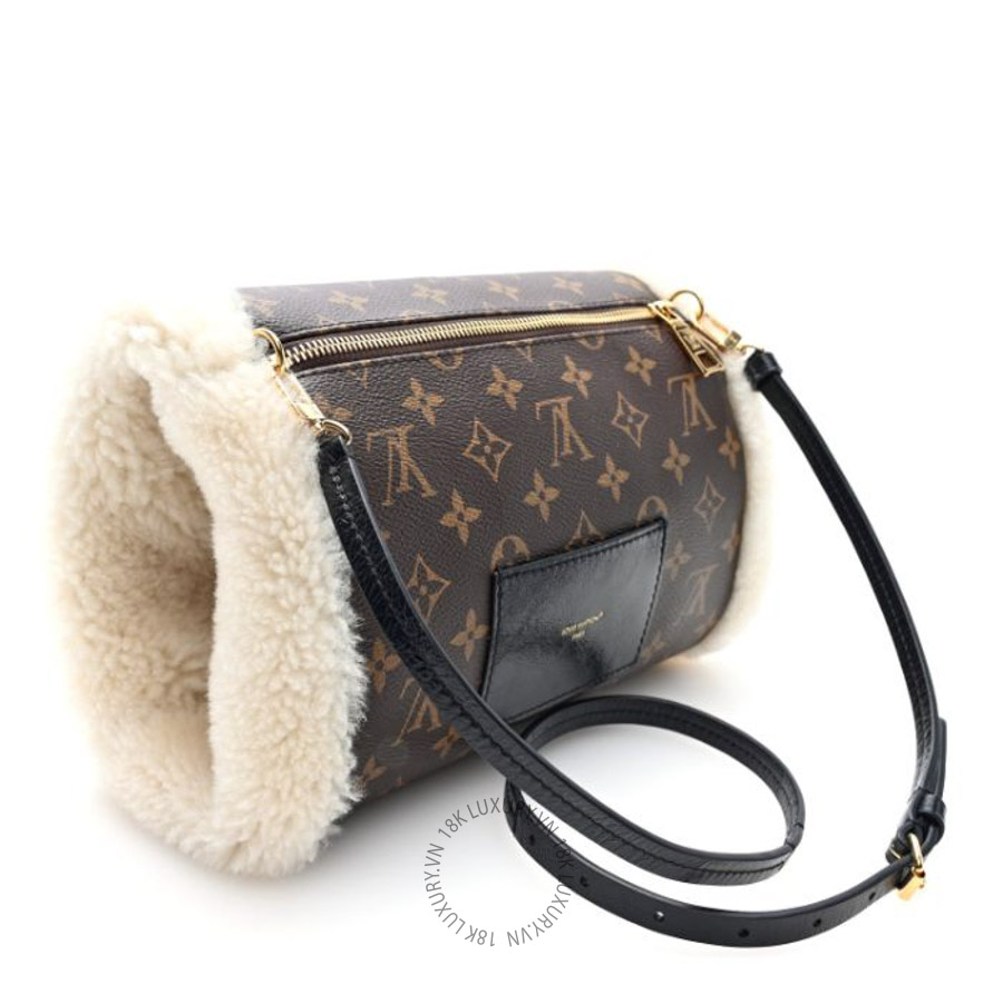 Túi trống xách đeo chéo Louis Vuitton Monogram Shearling Speedy Soft 30 Teddy QWE644