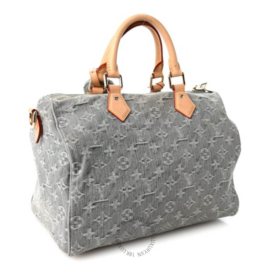Túi trống xách đeo chéo LV Monogram Denim Speedy Soft 30 Washed Gray QWE883