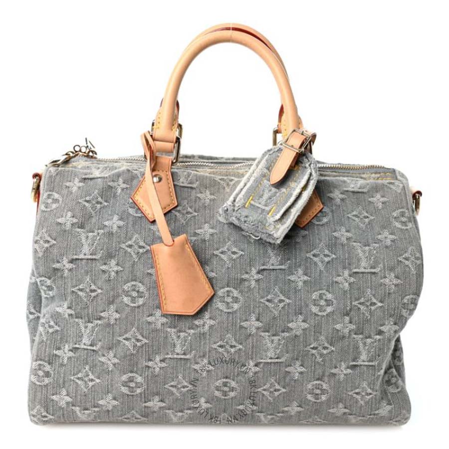 Túi trống xách đeo chéo LV Monogram Denim Speedy Soft 30 Washed Gray QWE883