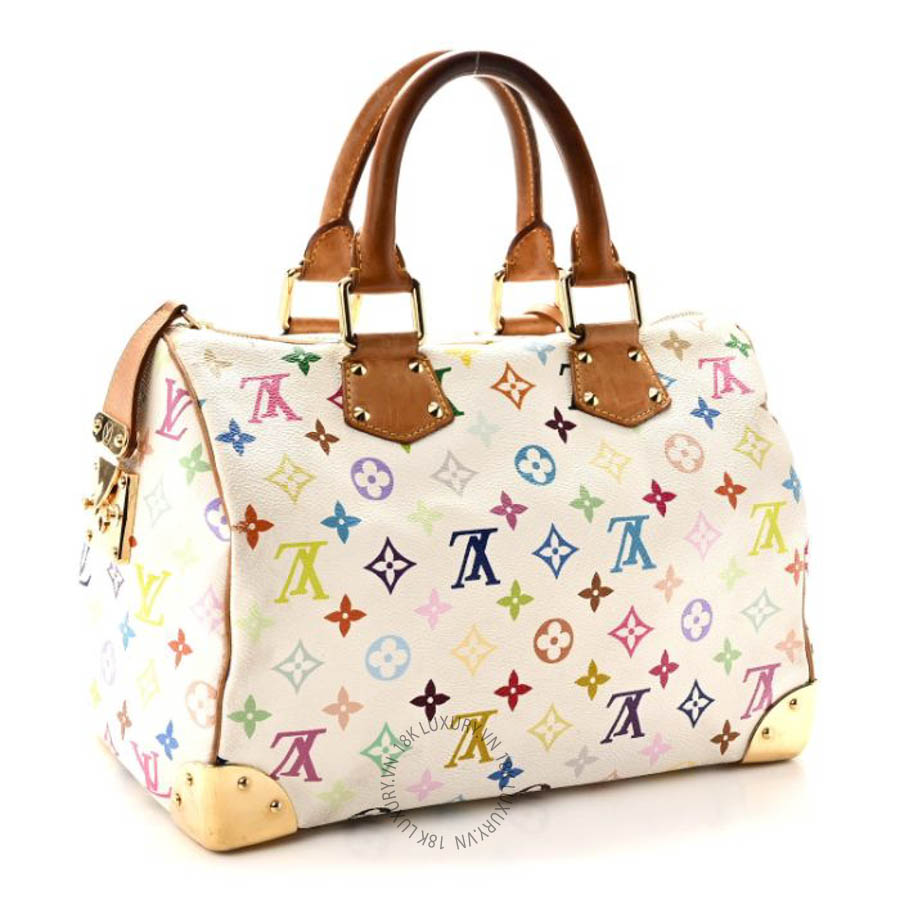 Túi trống xách đeo chéo LV Monogram Multicolor Speedy 30 White QWE987