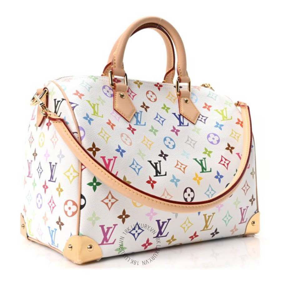 Túi trống xách đeo chéo LV X TM Monogram Multicolor Speedy Soft 30 White QWE771