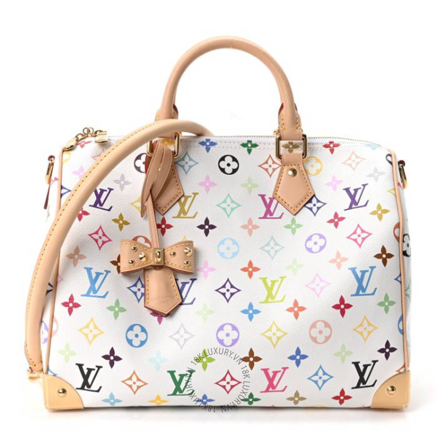Túi trống xách đeo chéo LV X TM Monogram Multicolor Speedy Soft 30 White QWE771