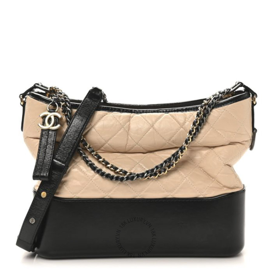 Túi xách Chanel Aged Calfskin Quilted Medium Gabrielle Hobo Beige Black FPTC1034