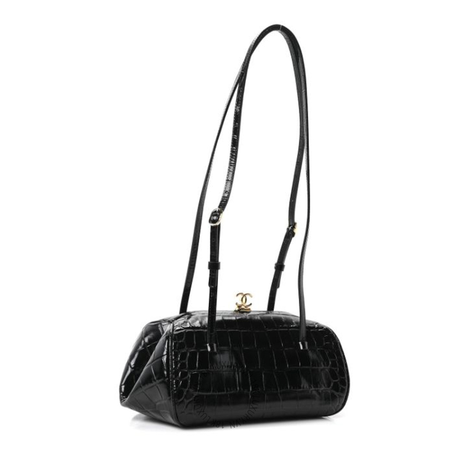 Túi Xách Chanel Calfskin Crocodile Embossed Pretty CC Clutch With Strap Black CVB673