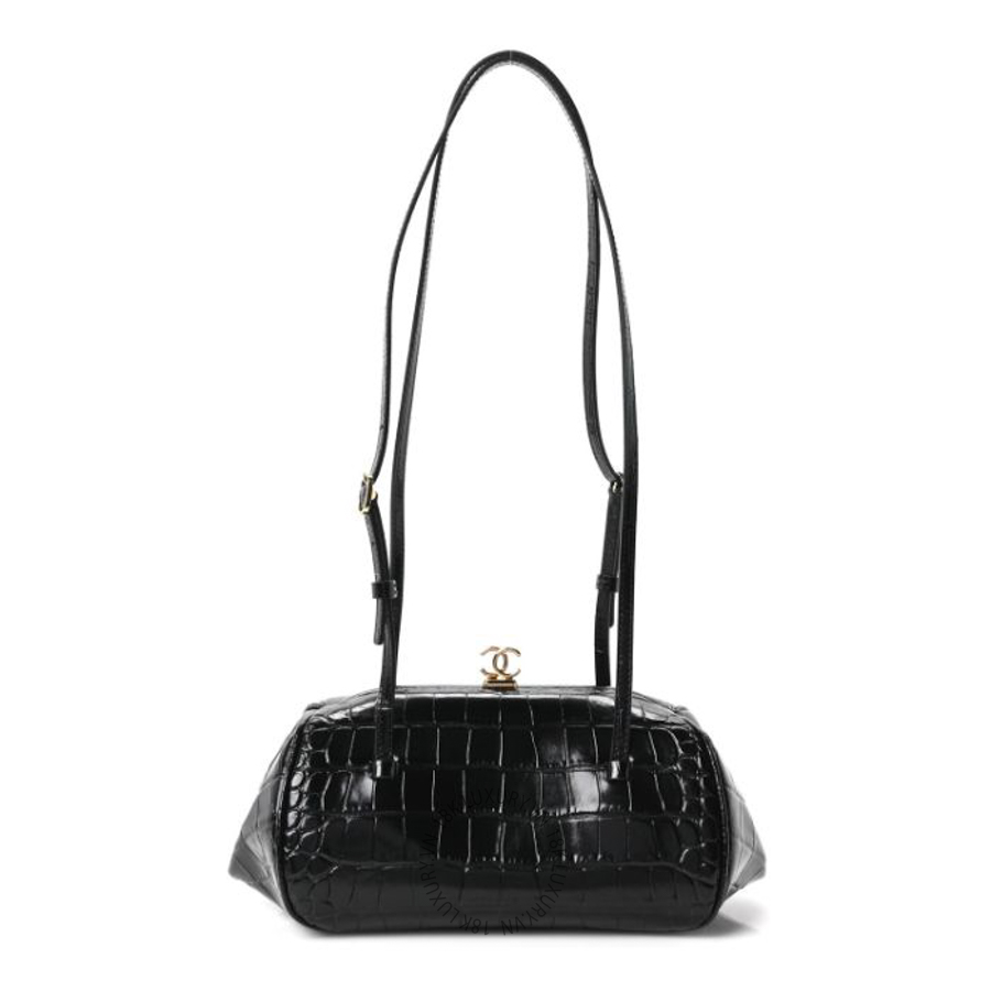 Túi Xách Chanel Calfskin Crocodile Embossed Pretty CC Clutch With Strap Black CVB673