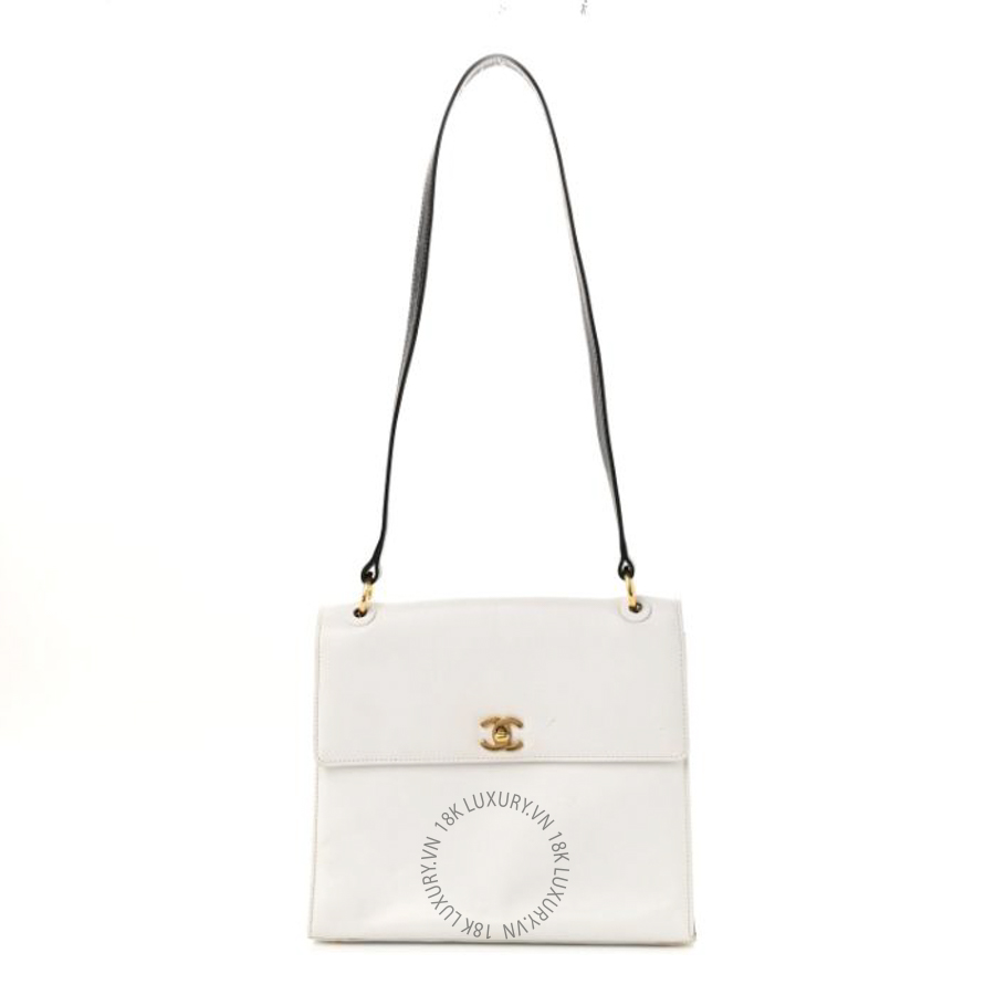 Túi Xách Chanel Calfskin Flap Shoulder Bag White Black CVB590