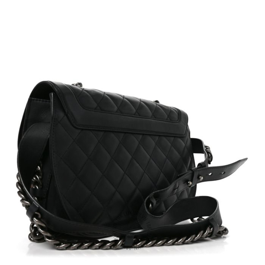 Túi xách Chanel Calfskin Quilted Medium Double Chained Messenger Flap Black FPTC873