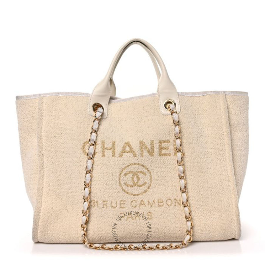 Túi Xách Chanel Canvas Large Deauville Tote White CVB725