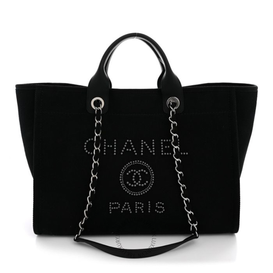 Túi xách Chanel Canvas Pearl Medium Deauville Tote Black FPTC963