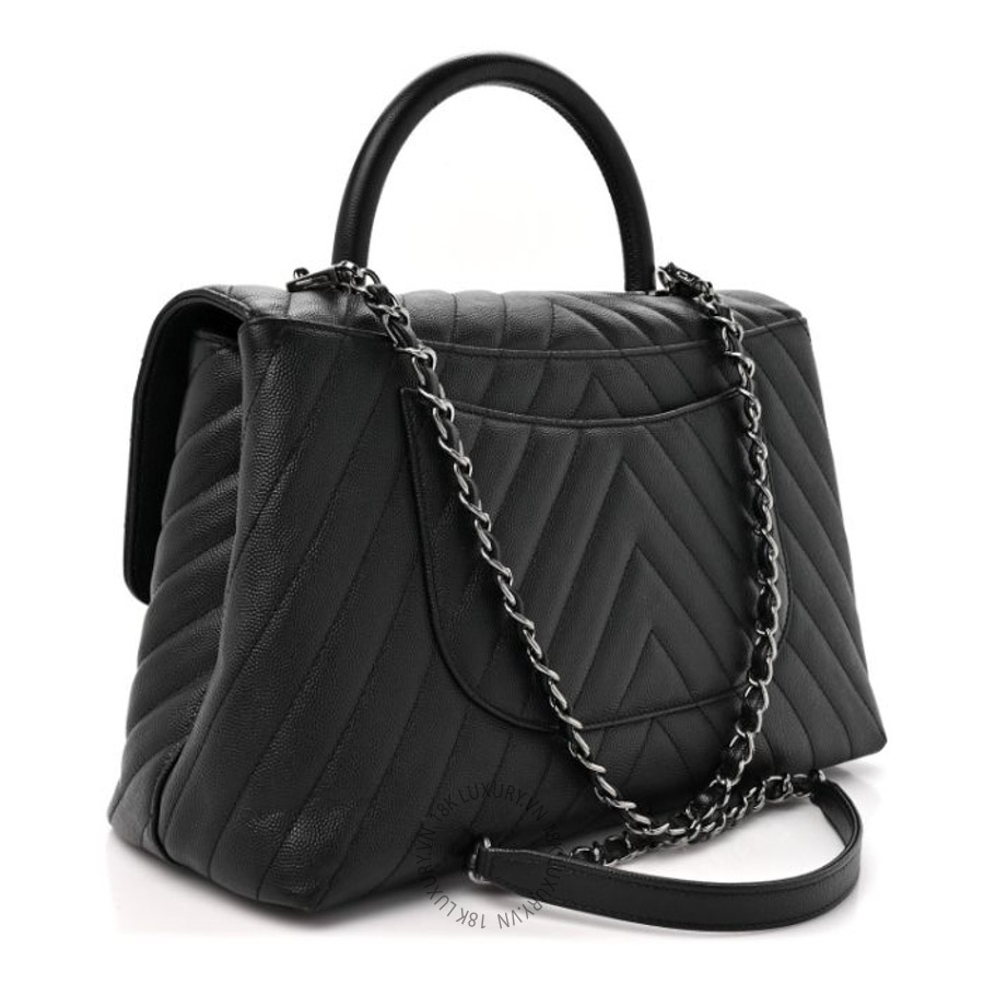 Túi xách Chanel Caviar Chevron Quilted Medium Coco Handle Flap Black FPTC722