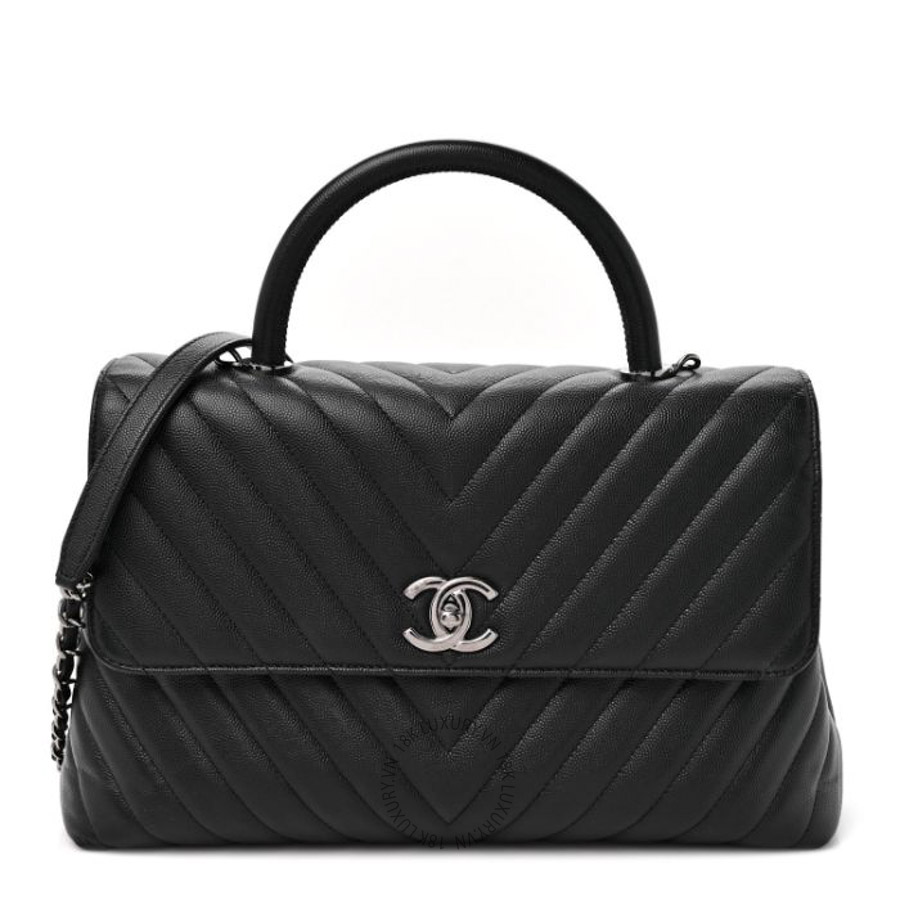 Túi xách Chanel Caviar Chevron Quilted Medium Coco Handle Flap Black FPTC722