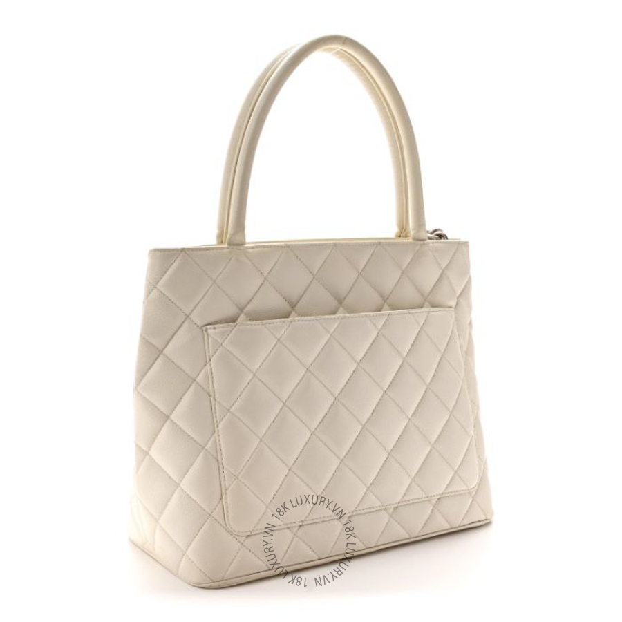 Túi Xách Chanel Caviar Quilted Medallion Tote White CVB1069
