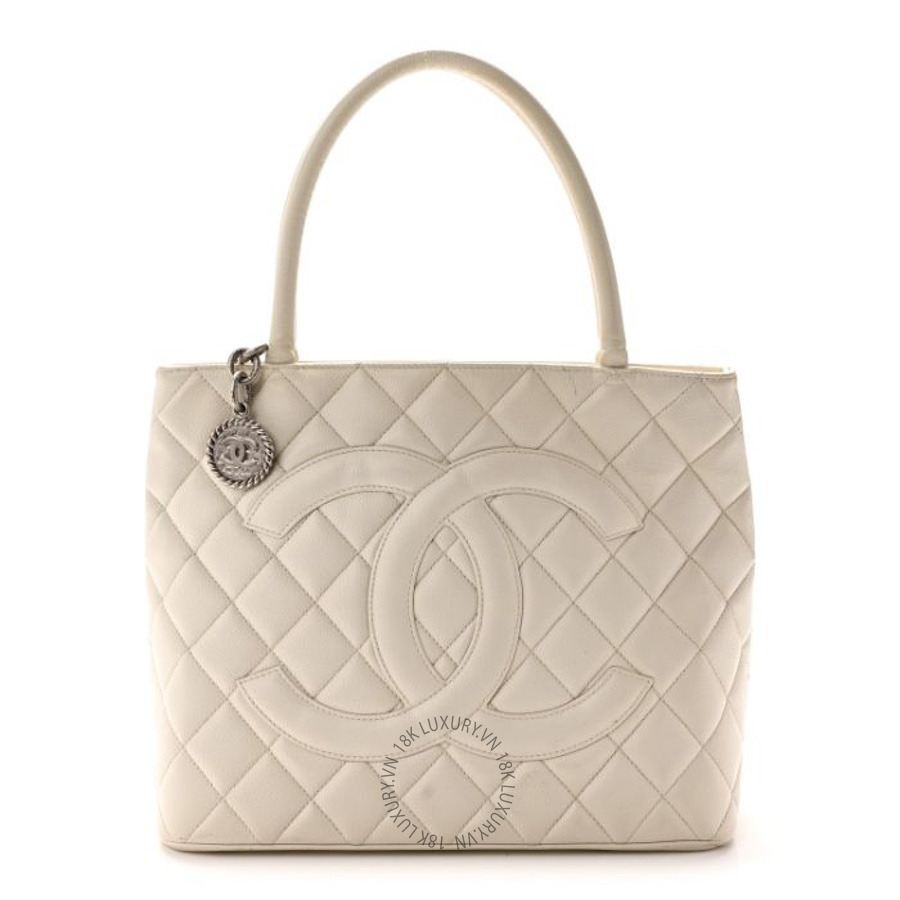 Túi Xách Chanel Caviar Quilted Medallion Tote White CVB1069