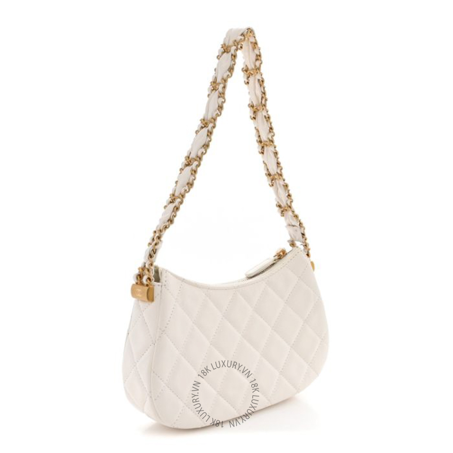 Túi Xách Chanel Crumpled Calfskin Quilted Braided CC Small Hobo White CVB005