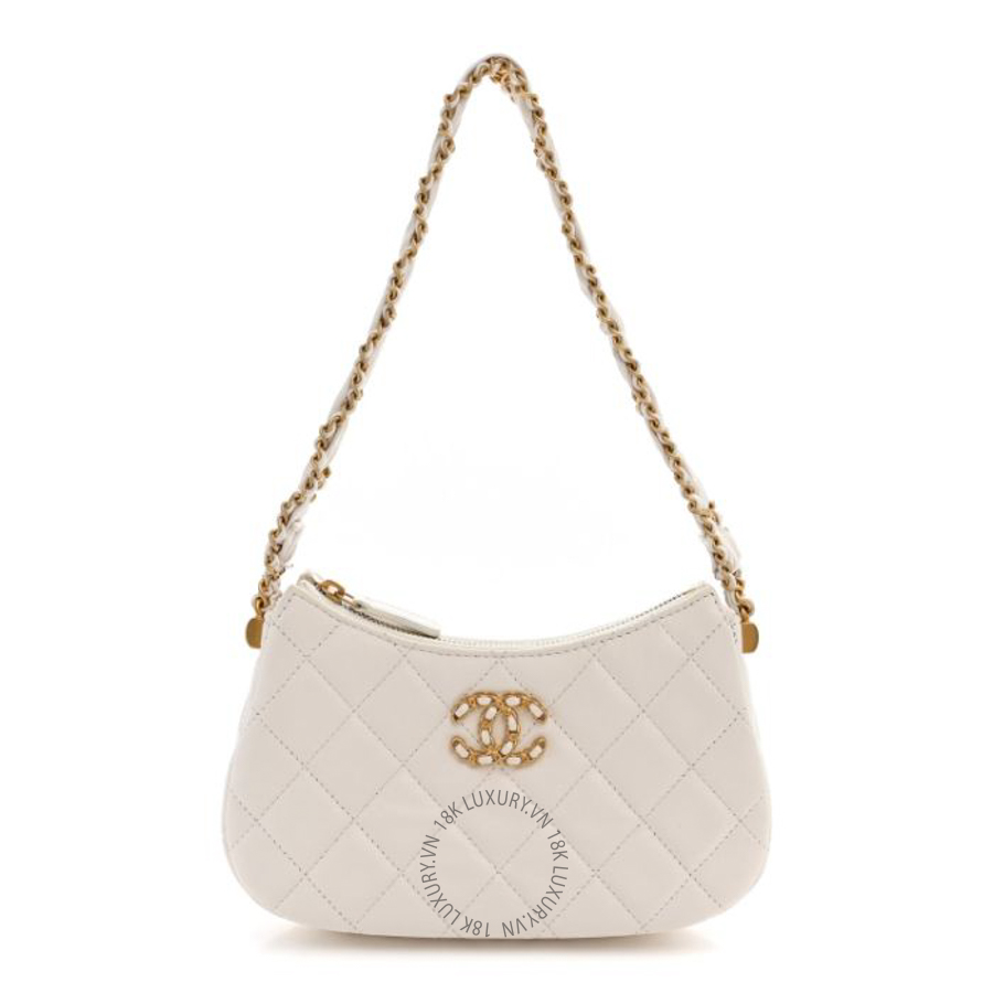 Túi Xách Chanel Crumpled Calfskin Quilted Braided CC Small Hobo White CVB005