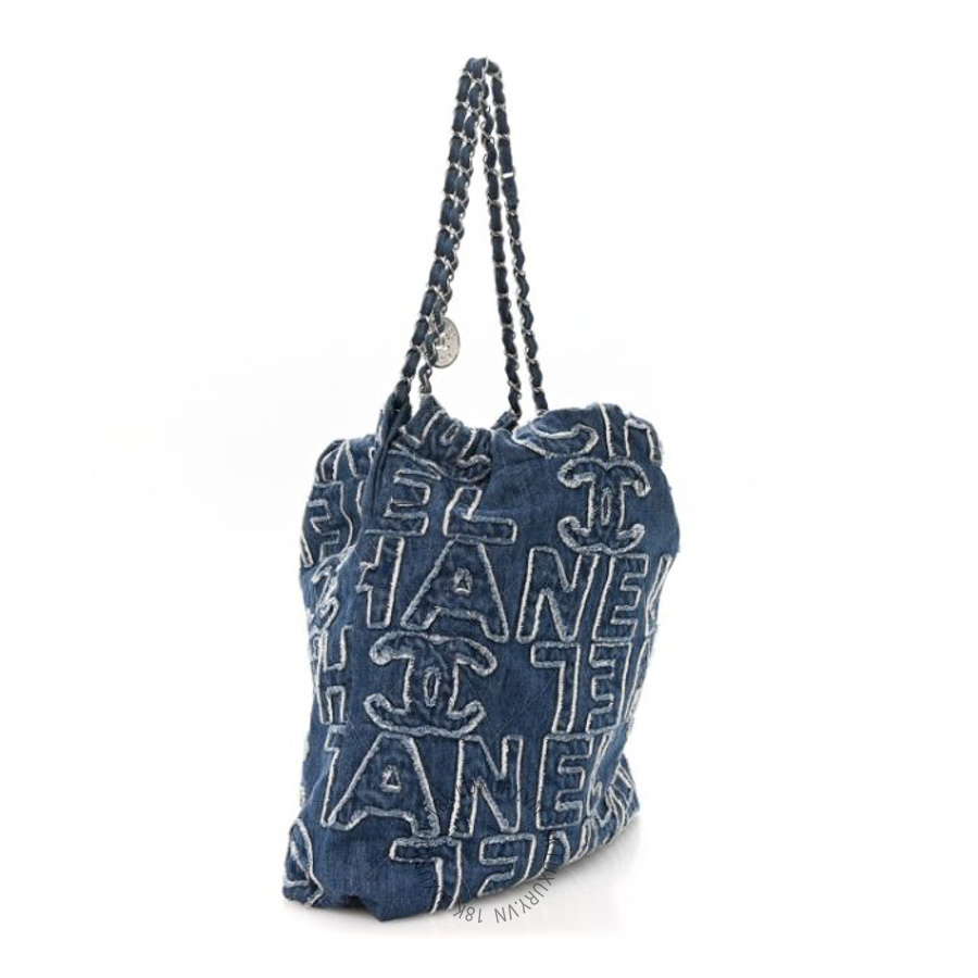 Túi Xách Chanel Denim Patchwork Logo Chanel 22 Blue CVB812