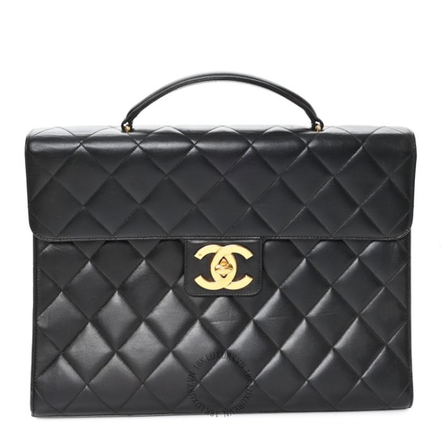 Túi xách Chanel Lambskin Quilted Briefcase Laptop Bag Black FPTC895